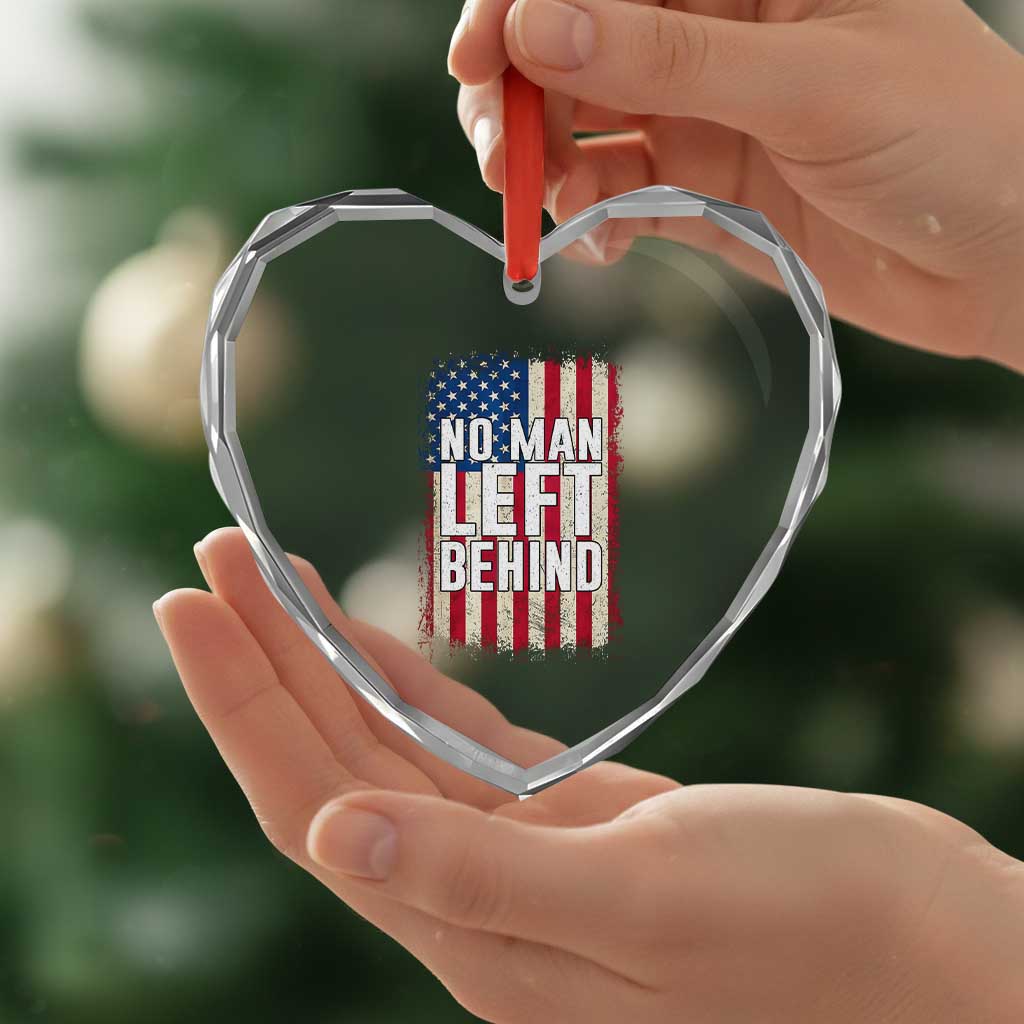 No Man Left Behind Patriotic Heart Crystal Glass Ornament Distressed American Flag TS02 Print Your Wear