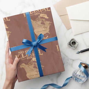 No One Is Illegal On Stolen Land Wrapping Paper Roll North America Vintage Map TS11 Mocha Print Your Wear