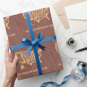 No One Is Illegal On Stolen Land Wrapping Paper Roll We Walk On Native Land Vintage American Map - Print Your Wear