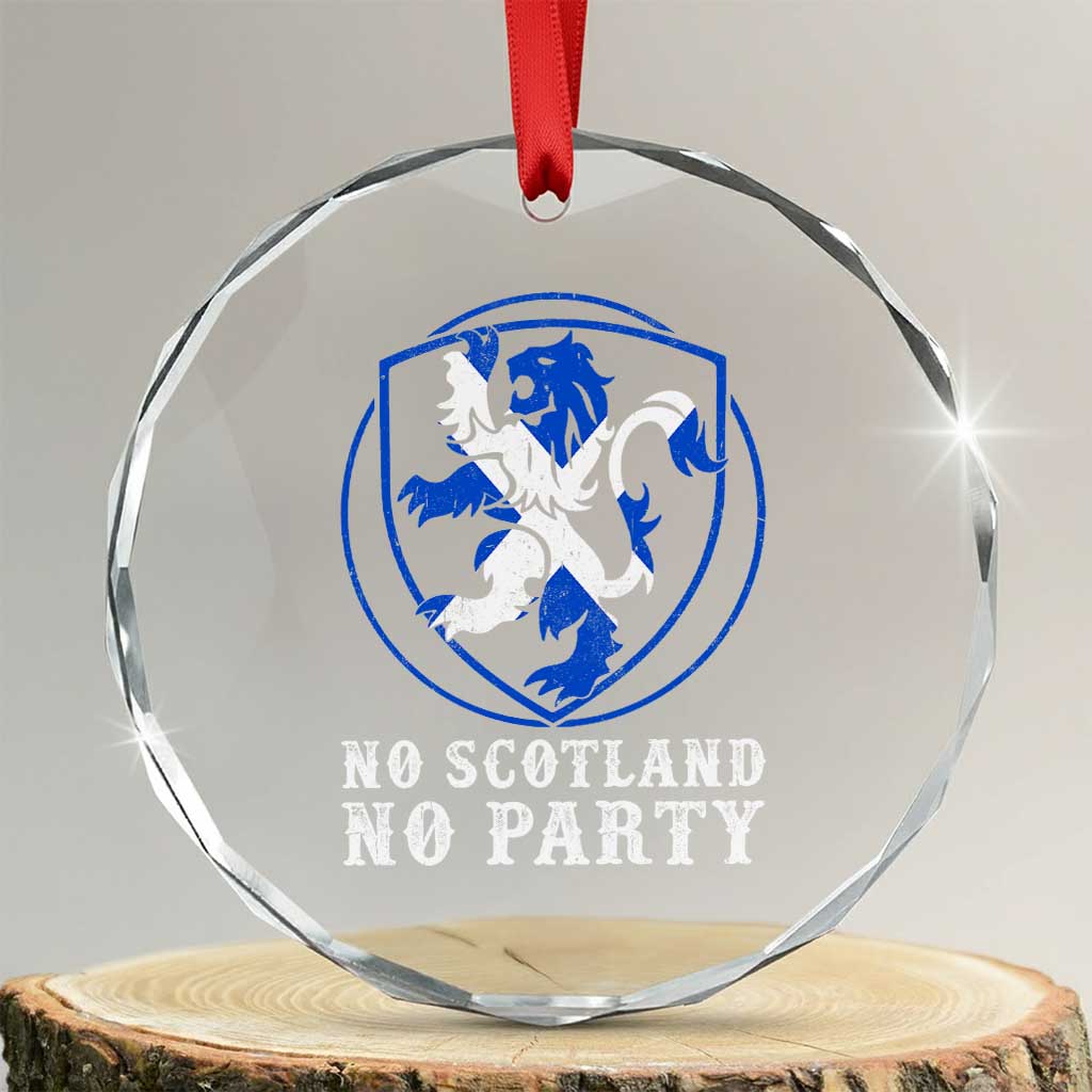 No Scotland No Party Distressed Shield Saltire Cross Crystal Glass Ornament Vintage Football Fans Game Day