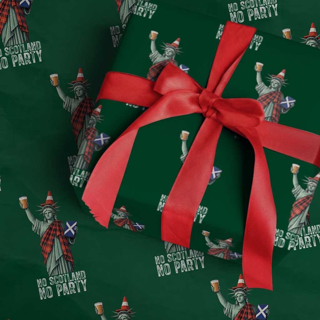 No Scotland No Party Funny Statue of Liberty Celebration Wrapping Paper Roll Saltire Flag Glasgow Cone Scottish Football Fans TS02 Green Print Your Wear