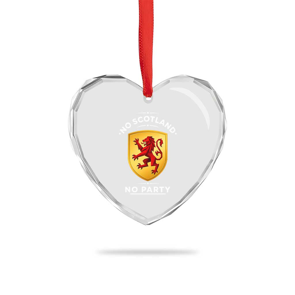No Scotland No Party Gold Heraldic Shield Red Lion Rampant Heart Crystal Glass Ornament Game Day Soccer Fans Football Tournament