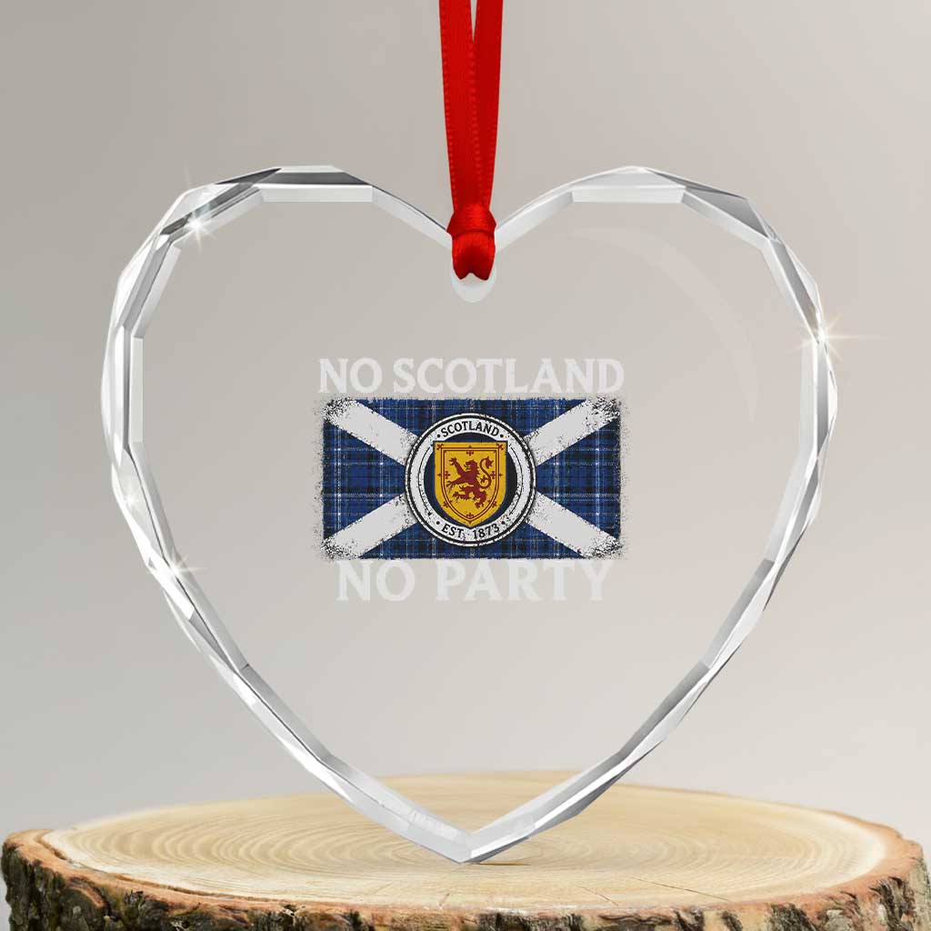No Scotland No Party Heart Crystal Glass Ornament Lion Rampant Crest Scottish Tartan Flag