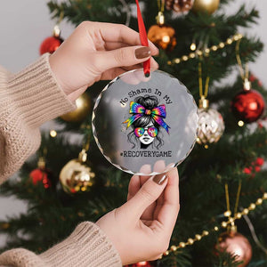 No Shame In My Recovery Game Crystal Glass Ornament Messy Bun Semicolon Graphic