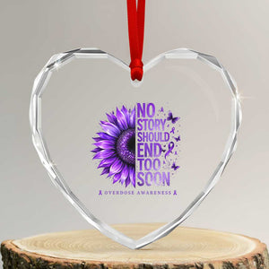 No Story Should End Too Soon Purple Sunflower Overdose Awareness Heart Crystal Glass Ornament