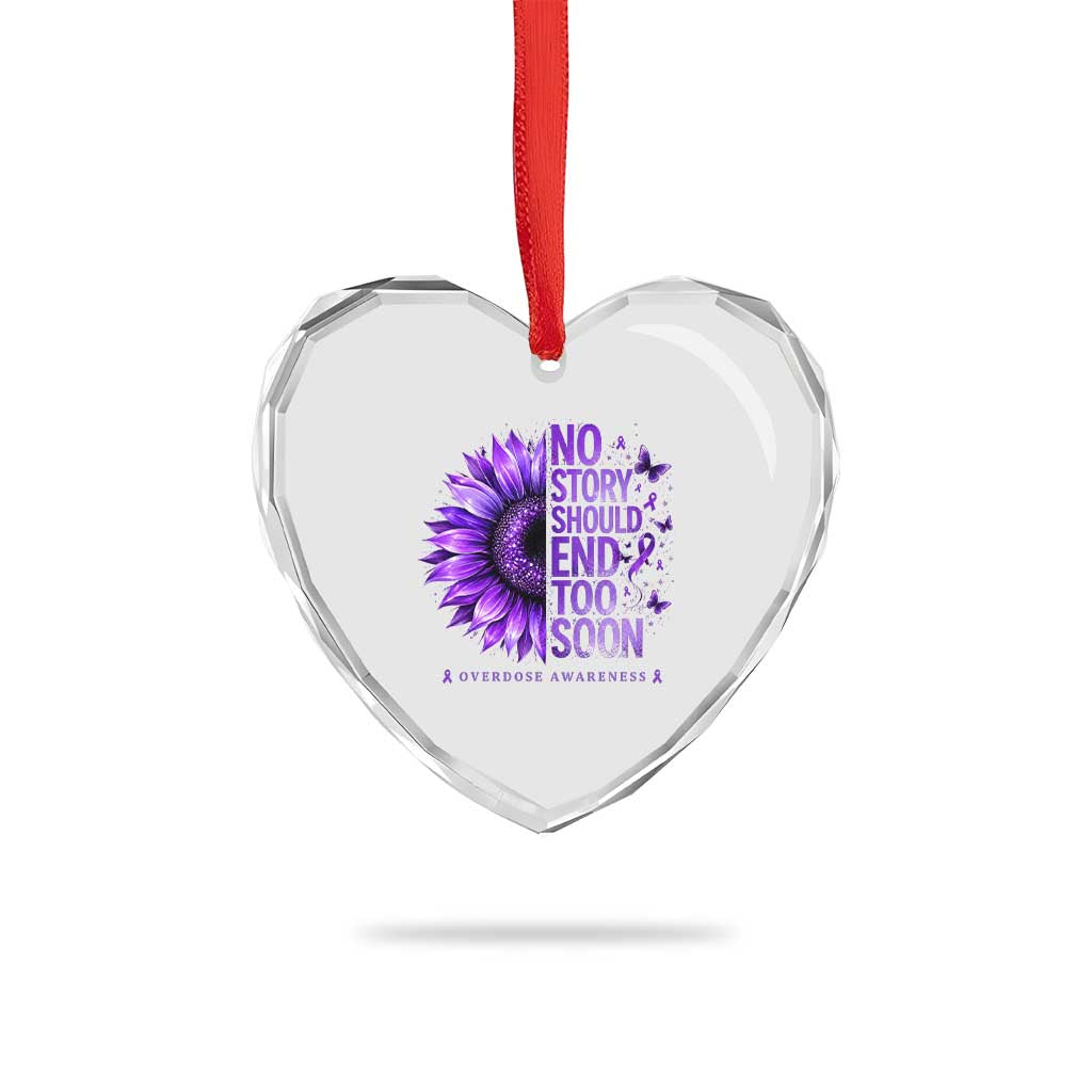 No Story Should End Too Soon Purple Sunflower Overdose Awareness Heart Crystal Glass Ornament