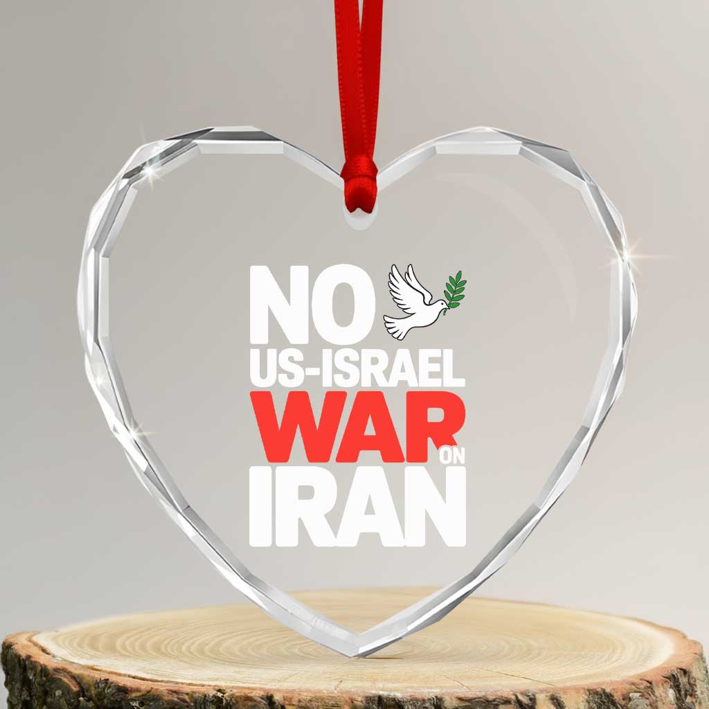 No US Israel War On Iran Heart Crystal Glass Ornament Anti War Peace Dove TS02 Transparent Glass 3'' Heart Print Your Wear