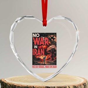 No US Israel War On Iran Heart Crystal Glass Ornament Peace Not War TS12 Transparent Glass 3'' Heart Print Your Wear