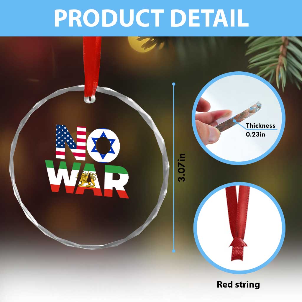 No War USA Israel Iran Flags Crystal Glass Ornament Anti War Protest Political Statement TS02 Print Your Wear