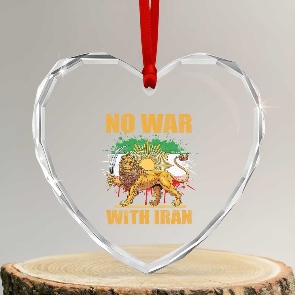 No War With Iran Heart Crystal Glass Ornament Iran Flag Lion And Sun Persian Pride TS11 Transparent Glass 3'' Heart Print Your Wear