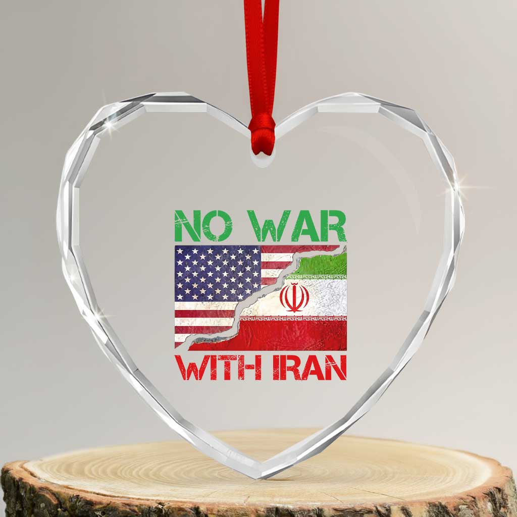 No War With Iran Heart Crystal Glass Ornament Middle East Freedom TS12 Transparent Glass 3'' Heart Print Your Wear