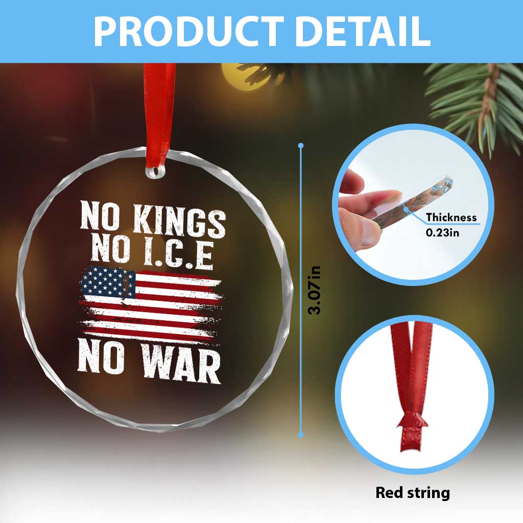 No Wars No Ice No Kings American Flag Crystal Glass Ornament Patriotic Protest Anti War Human Rights TS02 Print Your Wear