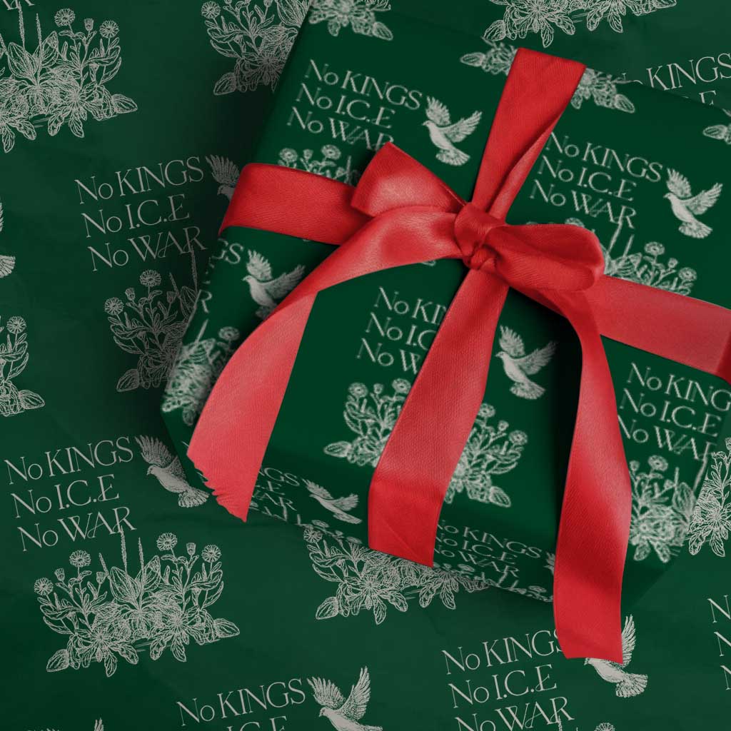 No Wars No Ice No Kings Botanical Dove Wrapping Paper Roll Peace Symbol Anti War Human Rights Protest TS02 Green Print Your Wear