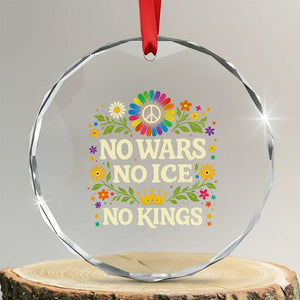 No Wars No ICE No Kings Crystal Glass Ornament Floral Resist Anti War Protest TS10 Transparent Glass 3'' Circle Print Your Wear