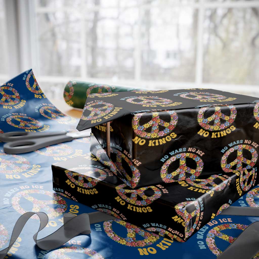 No Wars No Ice No Kings Retro Flower Wrapping Paper Roll Hippie Floral Peace Sign Social Justice Anti War Protest TS02 Black Print Your Wear