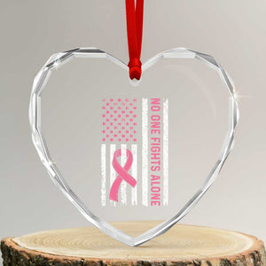 Nobody Fights Alone Pink Ribbon Flag Heart Crystal Glass Ornament Breast Cancer Awareness Support TS02 Transparent Glass 3'' Heart Print Your Wear