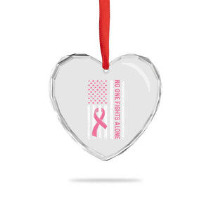 Nobody Fights Alone Pink Ribbon Flag Heart Crystal Glass Ornament Breast Cancer Awareness Support TS02 Print Your Wear