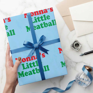 Nonna's Little Meatball Wrapping Paper Roll Funny Italian Family Baby Humor TS02 Light Blue Print Your Wear