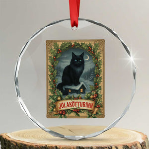 Nordic Christmas Cat Crystal Glass Ornament Jolakotturinn Yule Cat Icelandic TS11 Transparent Glass 3'' Circle Print Your Wear