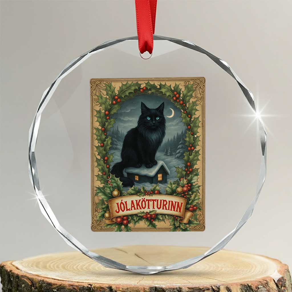 Nordic Christmas Cat Crystal Glass Ornament Jolakotturinn Yule Cat Icelandic TS11 Transparent Glass 3'' Circle Print Your Wear
