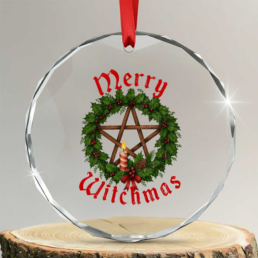 Nordic Christmas Crystal Glass Ornament Merry Witchmas Pagan Yule Xmas Wreath TS11 Transparent Glass 3'' Circle Print Your Wear
