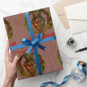 Nordic Christmas Krampus Wrapping Paper Roll Gruss Vom Krampus Pagan Yule Xmas TS11 Mocha Print Your Wear