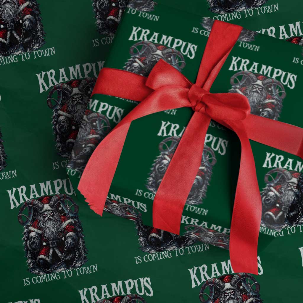 Nordic Christmas Krampus Wrapping Paper Roll Krampus Is Coming To Town Horror Holiday Xmas TS11 Green Print Your Wear