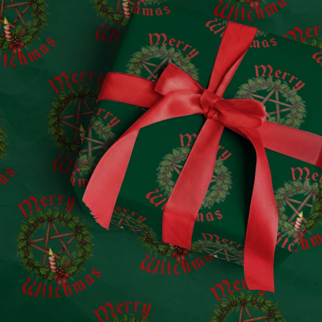 Nordic Christmas Wrapping Paper Roll Merry Witchmas Pagan Yule Xmas Wreath TS11 Green Print Your Wear