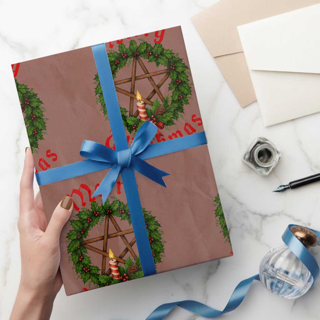 Nordic Christmas Wrapping Paper Roll Merry Witchmas Pagan Yule Xmas Wreath TS11 Mocha Print Your Wear