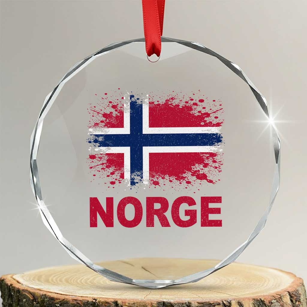 Norge Flag Crystal Glass Ornament Norway Watercolor Splatter Vintage Norwegian Pride Patriotic TS10 Transparent Glass 3'' Circle Print Your Wear