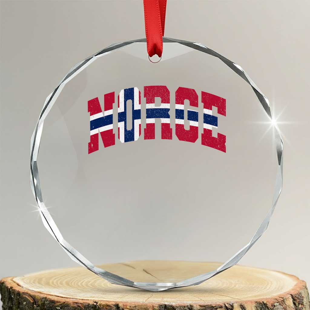 Norge Flag Crystal Glass Ornament Varsity Lettering Vintage Distressed Norway Norwegian Pride Scandinavian TS10 Transparent Glass 3'' Circle Print Your Wear