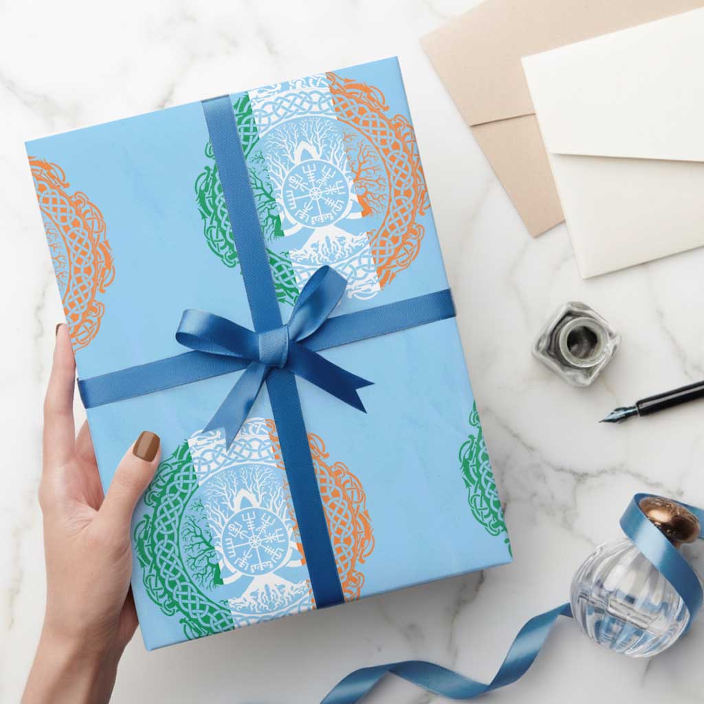 Norse Gaels Viking Yggdrasil Awe Tree Wrapping Paper Roll Irish St Patricks Day TS11 Light Blue Print Your Wear