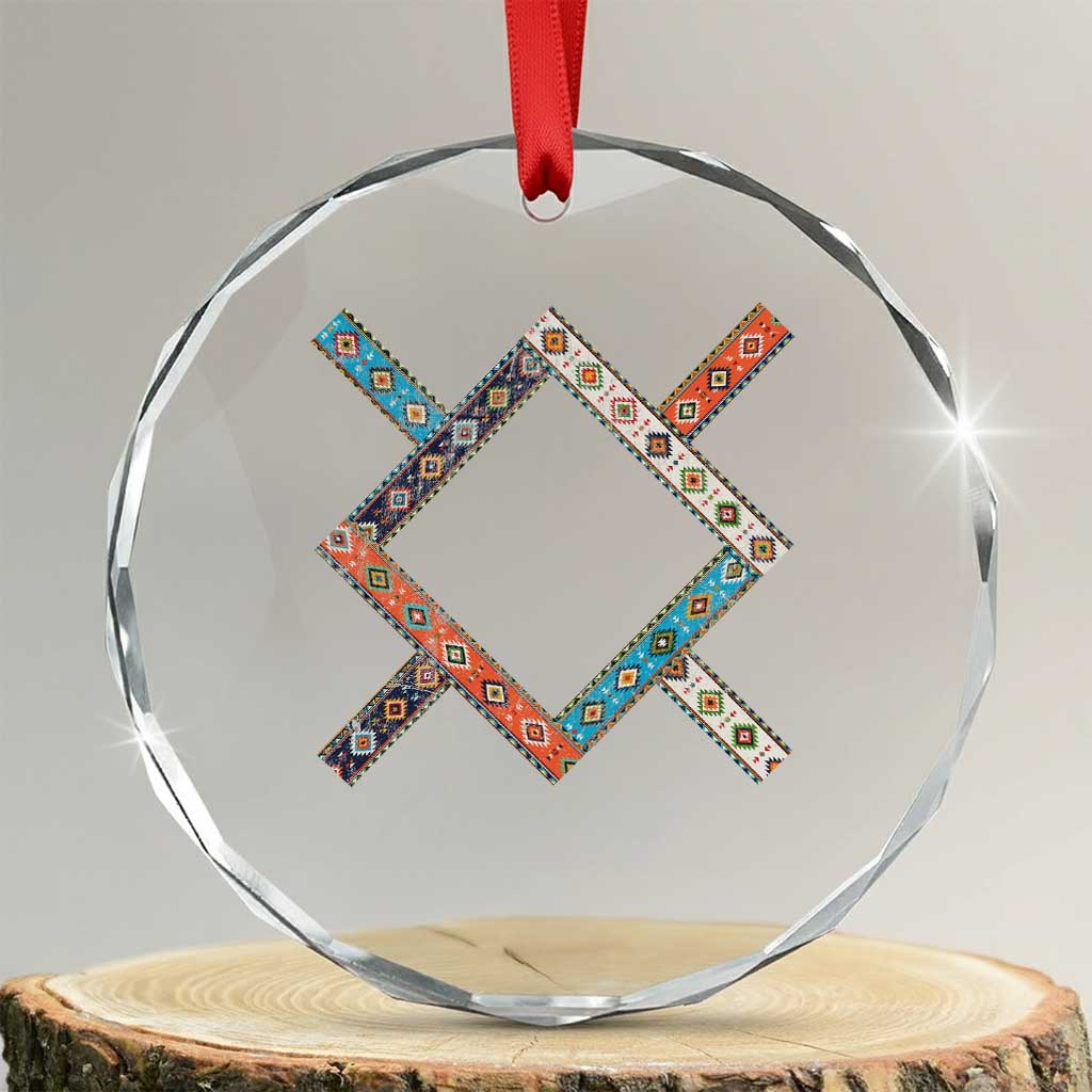Northern Cheyenne Tribe Flag Montana Tribal Pattern Crystal Glass Ornament TS11 Transparent Glass 3'' Circle Print Your Wear