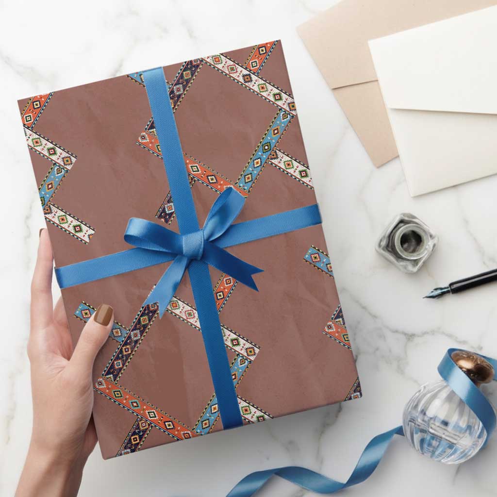 Northern Cheyenne Tribe Flag Montana Tribal Pattern Wrapping Paper Roll TS11 Mocha Print Your Wear