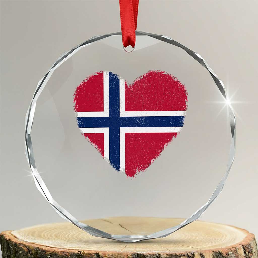 Norway Flag Heart Crystal Glass Ornament Vintage Distressed Norge Norwegian Pride Patriotic Scandinavian Love Graphic TS10 Transparent Glass 3'' Circle Print Your Wear