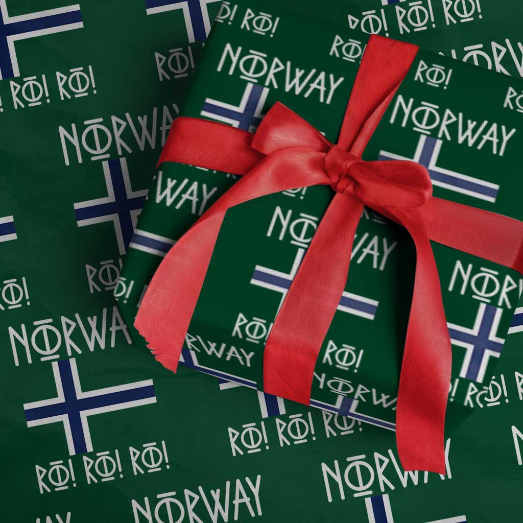 Norway Flag Ro Ro Ro Norse Rune Typography Graphic Wrapping Paper Roll Norge Football Fans Norwegian Pride TS02 Green Print Your Wear