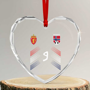 Norway Football Crest Jersey Style Heart Crystal Glass Ornament Number 9 Viking Athletic for Soccer Fan