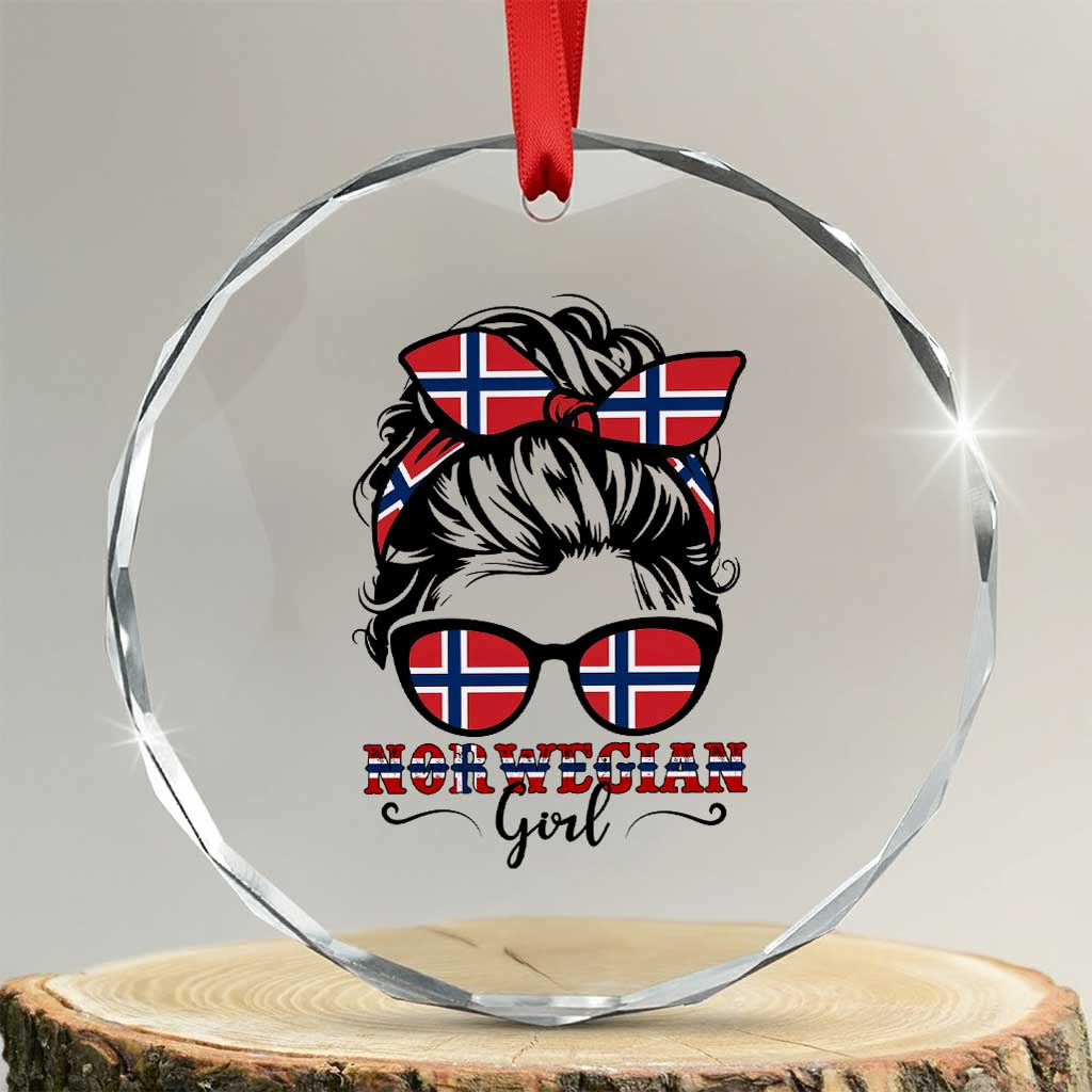 Norway Messy Bun Girl Norwegian Flag Crystal Glass Ornament TS14 Transparent Glass 3'' Circle Print Your Wear