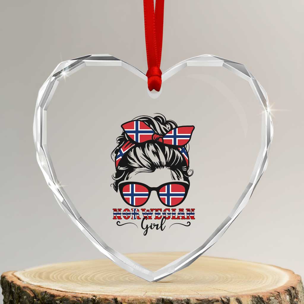 Norway Messy Bun Girl Norwegian Flag Heart Crystal Glass Ornament TS14 Transparent Glass 3'' Heart Print Your Wear