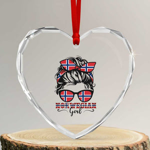 Norway Messy Bun Girl Norwegian Flag Heart Crystal Glass Ornament TS14 Transparent Glass 3'' Heart Print Your Wear