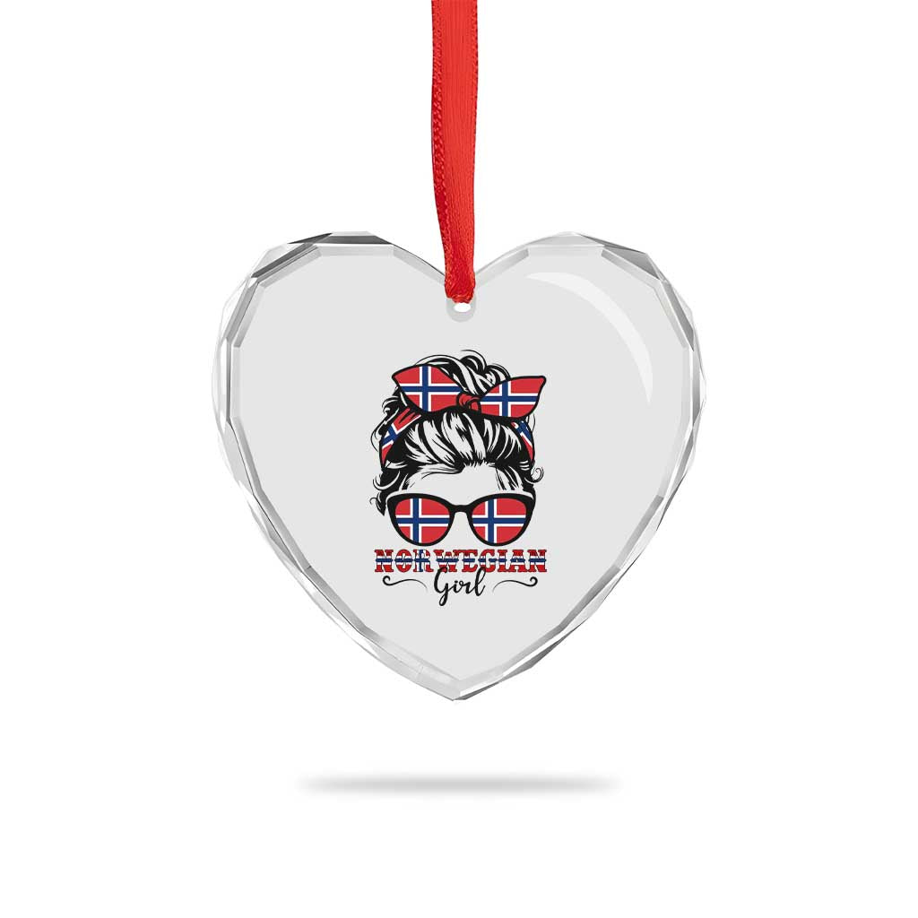 Norway Messy Bun Girl Norwegian Flag Heart Crystal Glass Ornament TS14 Print Your Wear