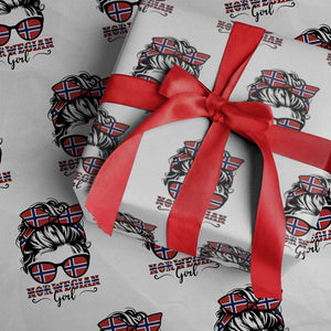 Norway Messy Bun Girl Norwegian Flag Wrapping Paper Roll TS14 White Print Your Wear