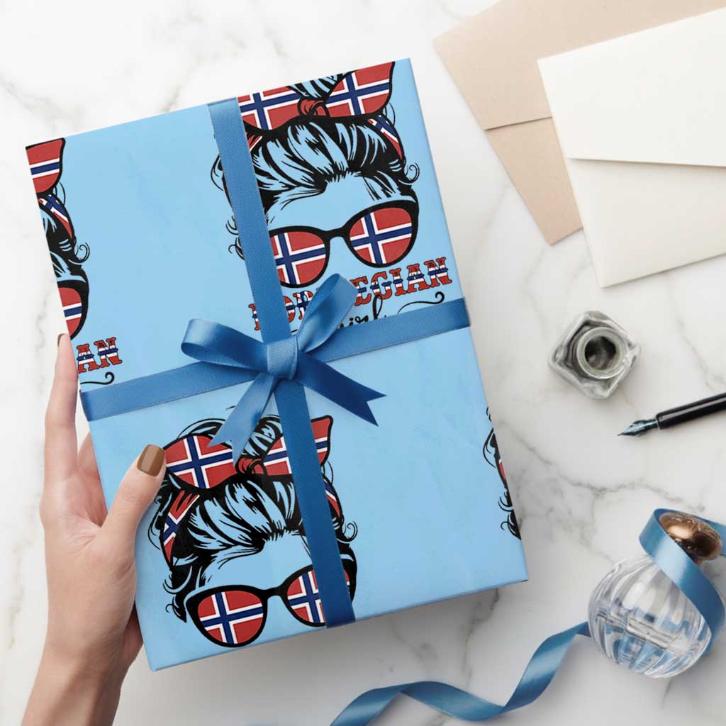 Norway Messy Bun Girl Norwegian Flag Wrapping Paper Roll TS14 Light Blue Print Your Wear