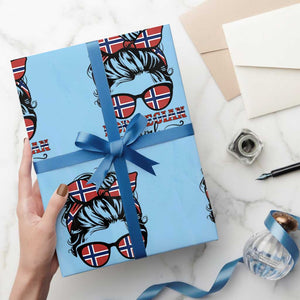Norway Messy Bun Girl Norwegian Flag Wrapping Paper Roll TS14 Light Blue Print Your Wear