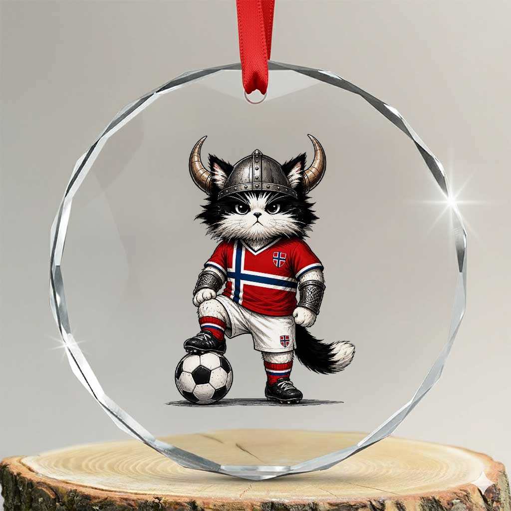 Norway Soccer Fan Crystal Glass Ornament Cute Viking Cat Norwegian Flag Nordic Football Lovers TS10 Transparent Glass 3'' Circle Print Your Wear