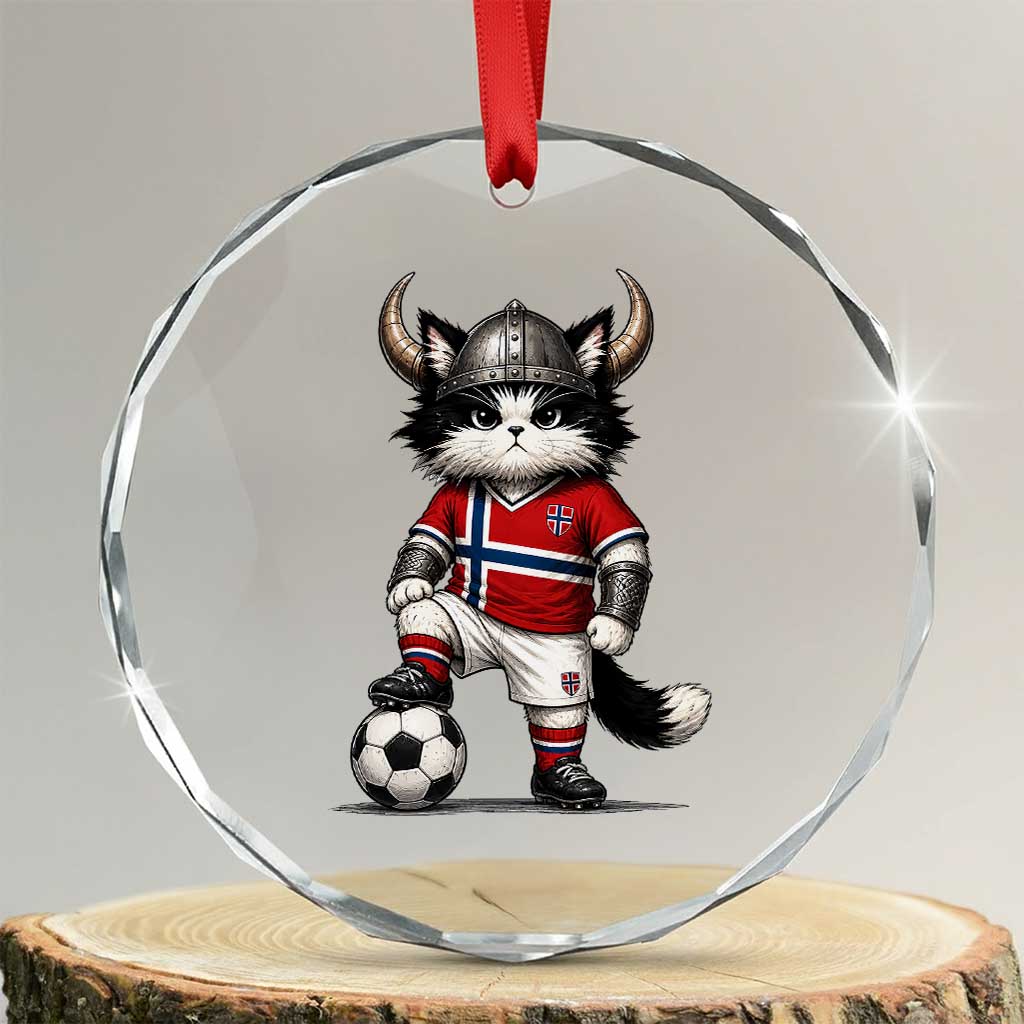 Norway Soccer Fan Crystal Glass Ornament Cute Viking Cat Norwegian Flag Nordic Football Lovers TS10 Transparent Glass 3'' Circle Print Your Wear