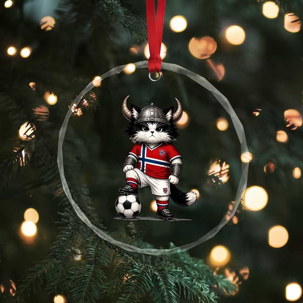 Norway Soccer Fan Crystal Glass Ornament Cute Viking Cat Norwegian Flag Nordic Football Lovers TS10 Print Your Wear