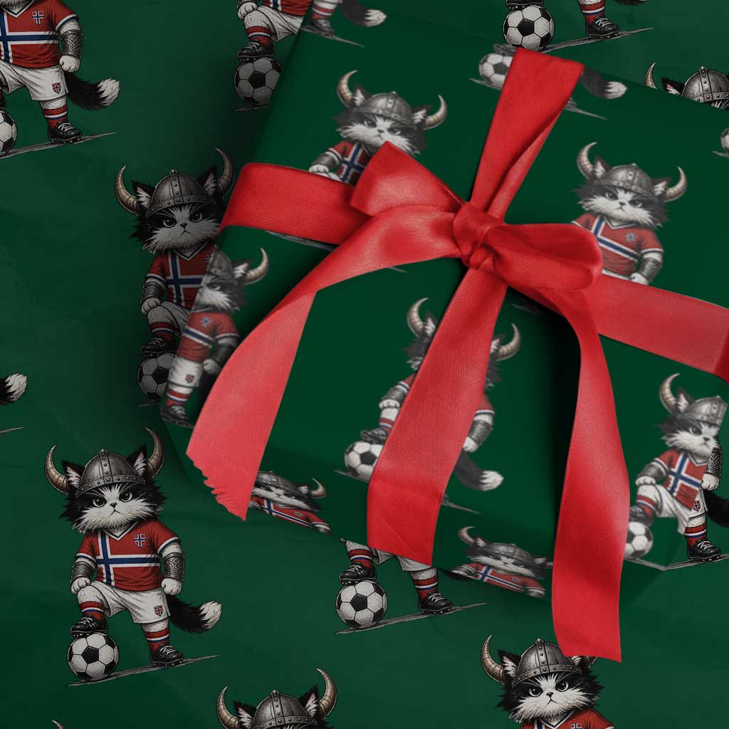 Norway Soccer Fan Wrapping Paper Roll Cute Viking Cat Norwegian Flag Nordic Football Lovers TS10 Green Print Your Wear
