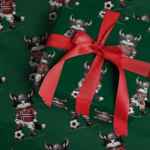 Norway Soccer Fan Wrapping Paper Roll Cute Viking Cat Norwegian Flag Nordic Football Lovers TS10 Green Print Your Wear
