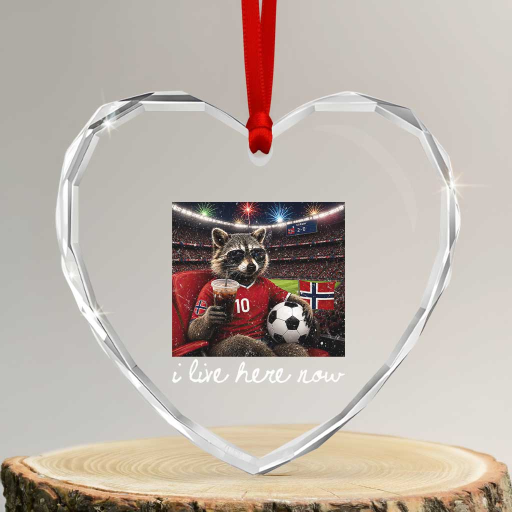 Norway Soccer Football Fan Norge Norwegian Flag Heart Crystal Glass Ornament Funny Raccoon Drinking Iced Coffee TS14 Transparent Glass 3'' Heart Print Your Wear
